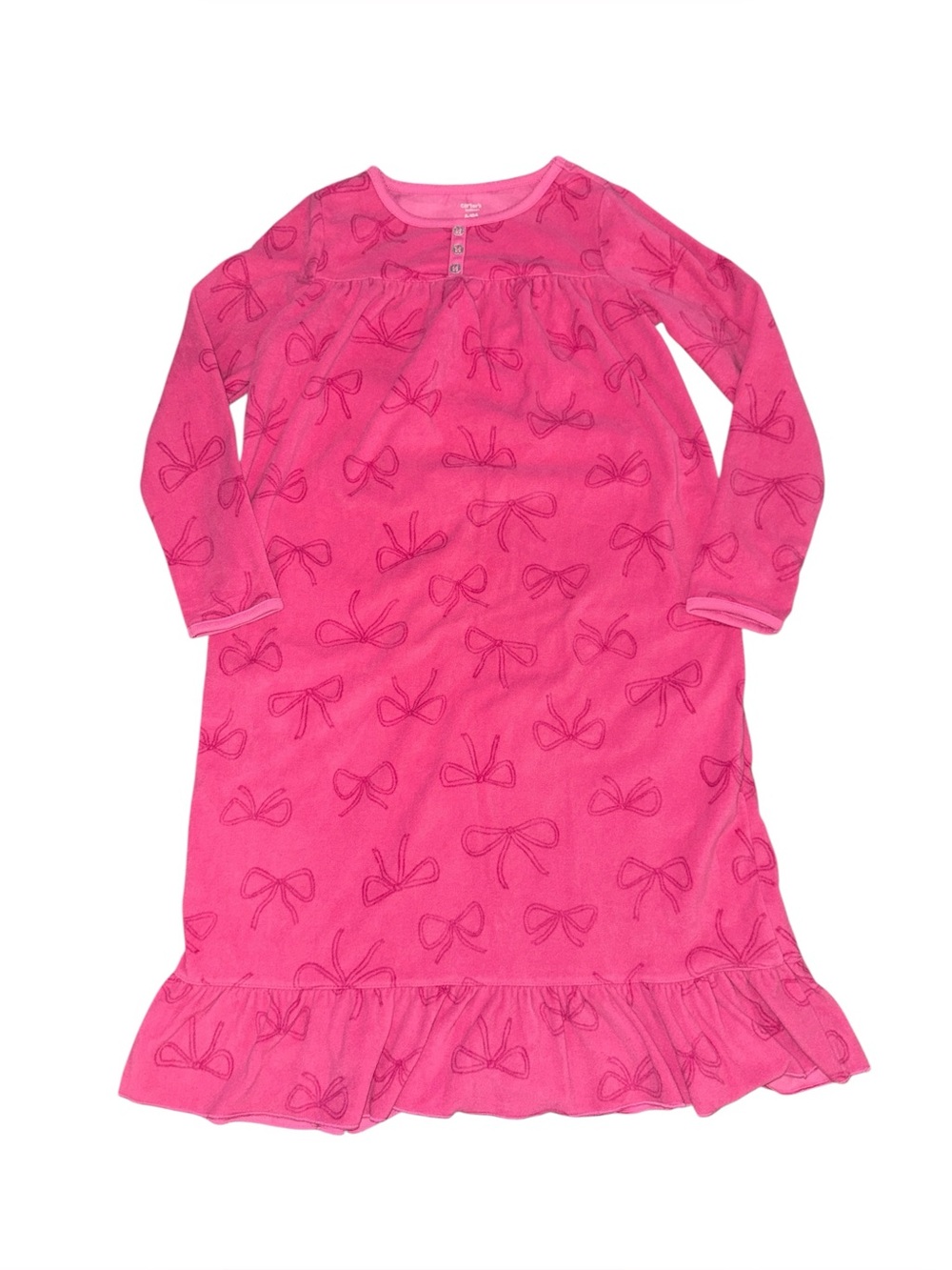 Carter's Bright Pink Bow-Print Long Sleeve Nightgown Girls 8-10 Year Old Pajamas